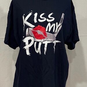 Gildan Womens Kiss My Putt Funny Golf Bad Putt Long‎ Sleeve Navy Blue T-Shirt XL